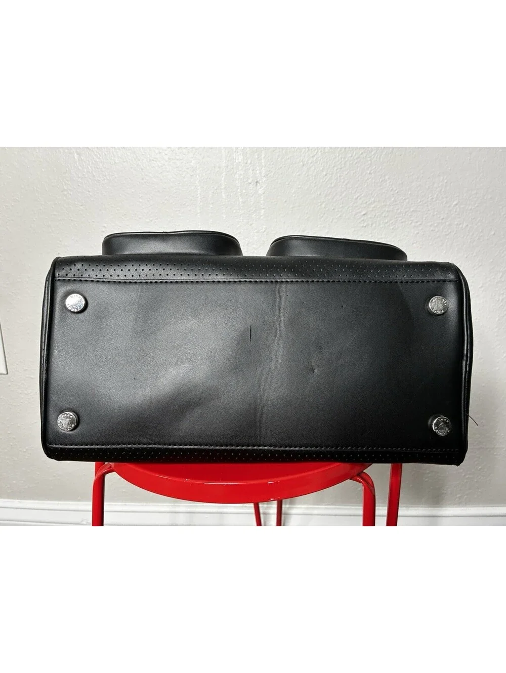 Michael Kors Hanover Black Perforated Leather Satchel Handbag Crossbody Strap